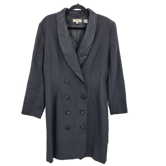 Vintage 80's Brooks Brothers Dress Double Breasted Tuxedo Coat Blazer Black 14 - Picture 1 of 11